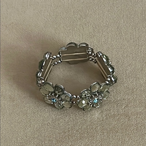 Silver and Blue Stretch Bracelet with Crystal Embellishments - Picture 2 of 3